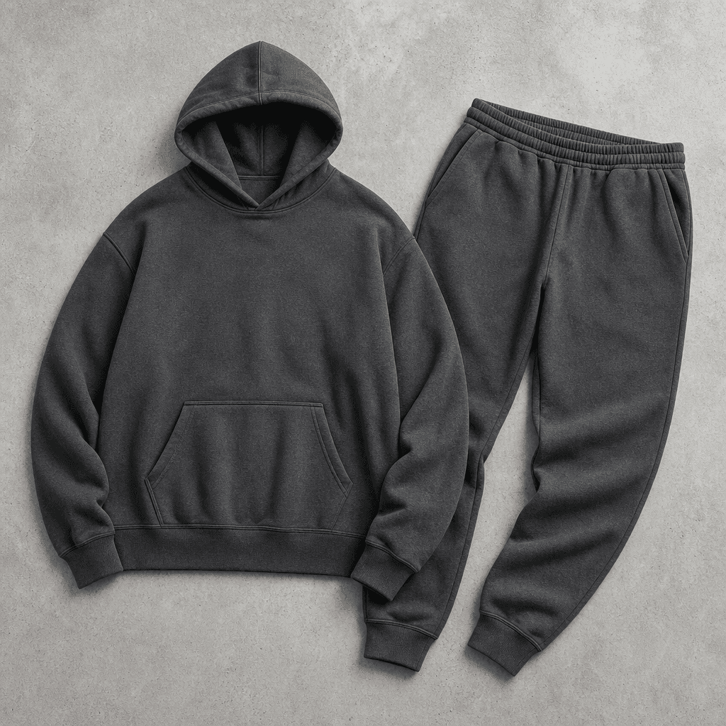 Two-piece tracksuit product photo, flat lay, studio lighting