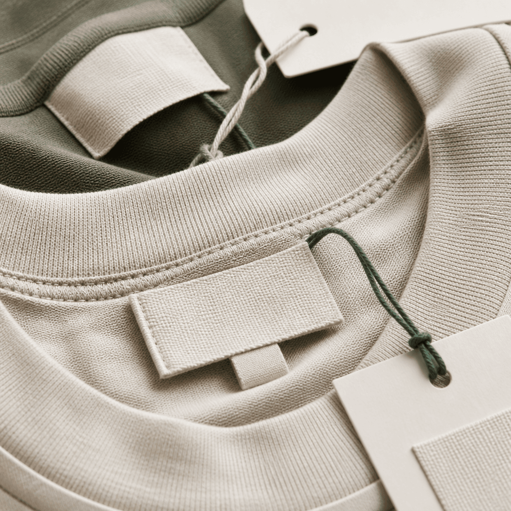 Woven neck labels and branded hangtags prepared in the SHENGDE finishing area