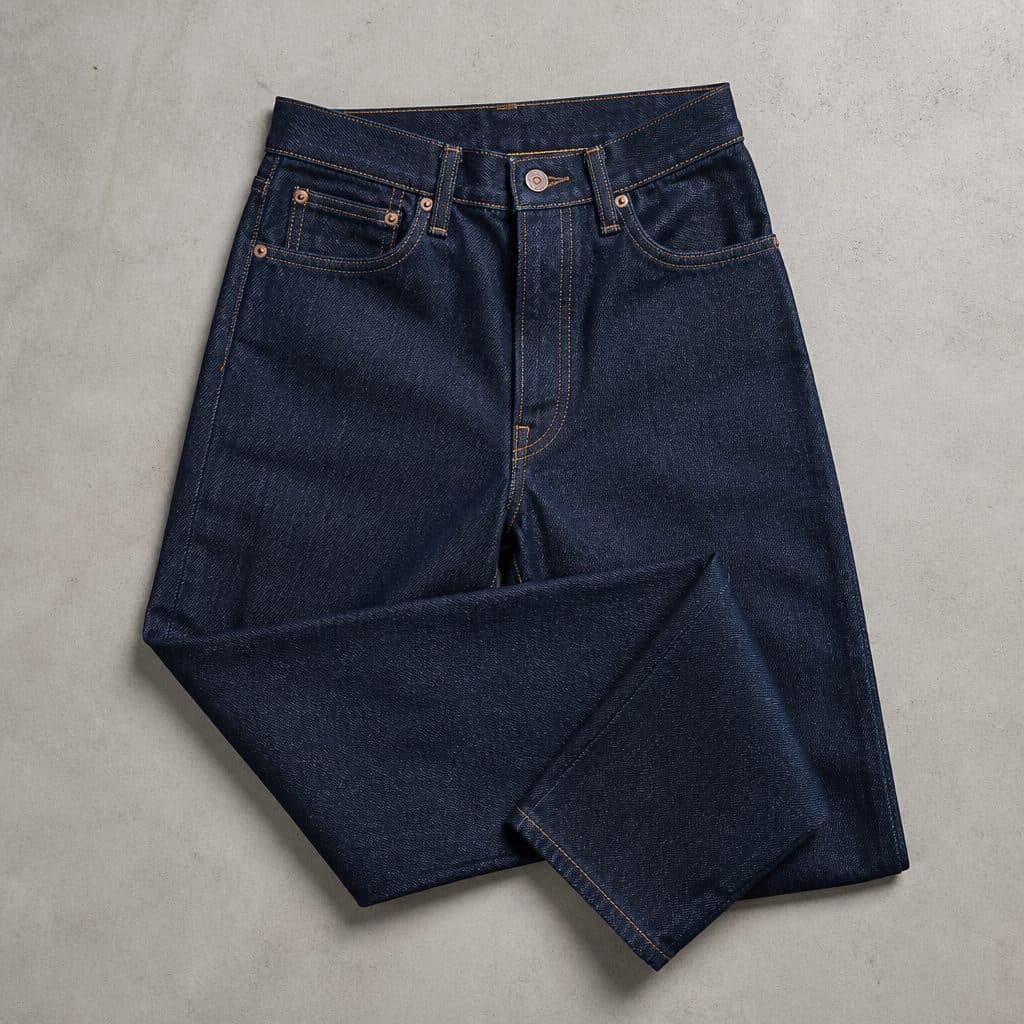 Custom 16 GSM Slim Jeans — Stone Wash product photo, flat lay, studio lighting