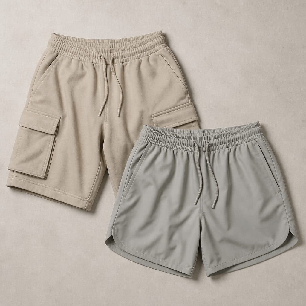 Custom 240 GSM Athletic Shorts — Screen Printing product photo, flat lay, studio lighting