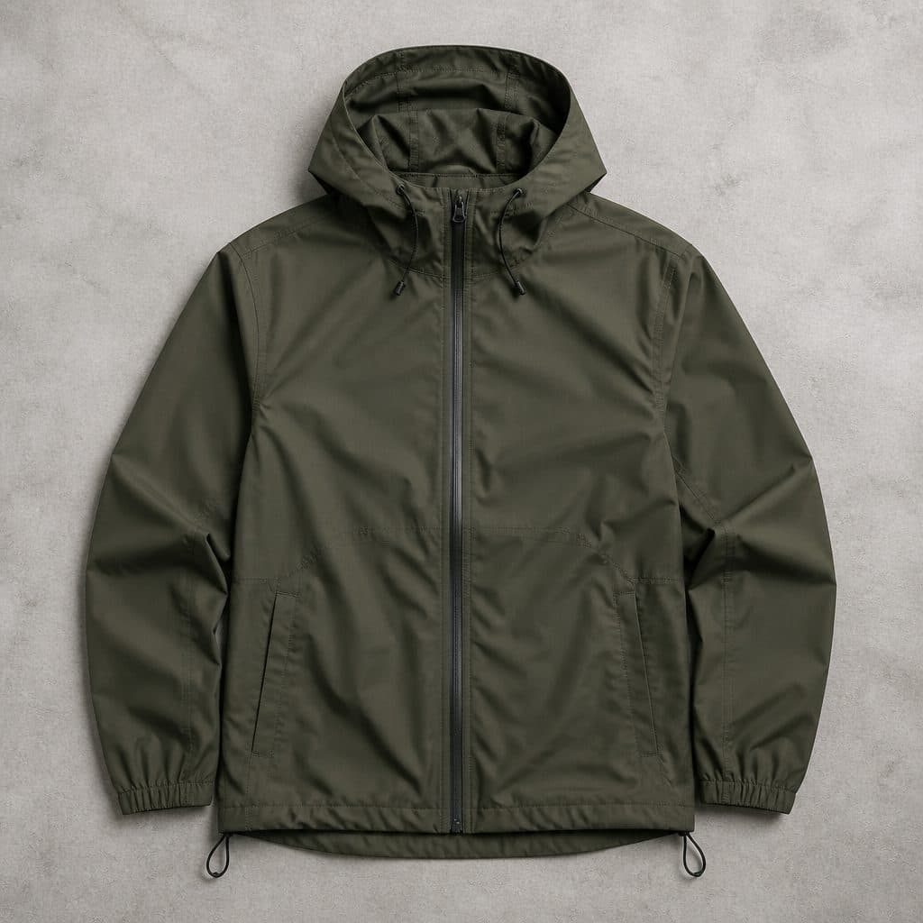 Custom 110 GSM Regular Windbreaker — Reflective Print product photo, flat lay, studio lighting