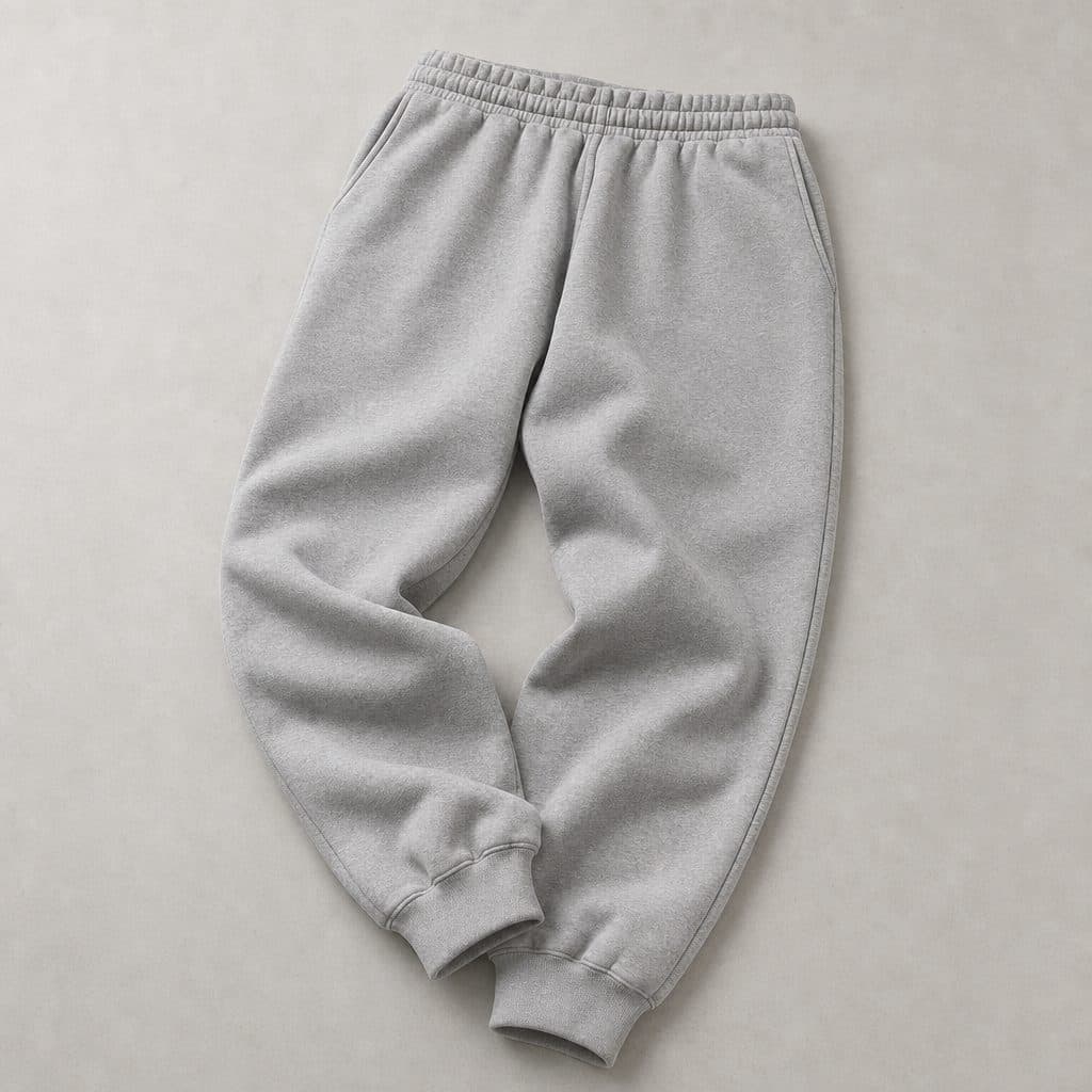Custom 280 GSM Cuffed Jogger Sweatpants — Embroidery product photo, flat lay, studio lighting