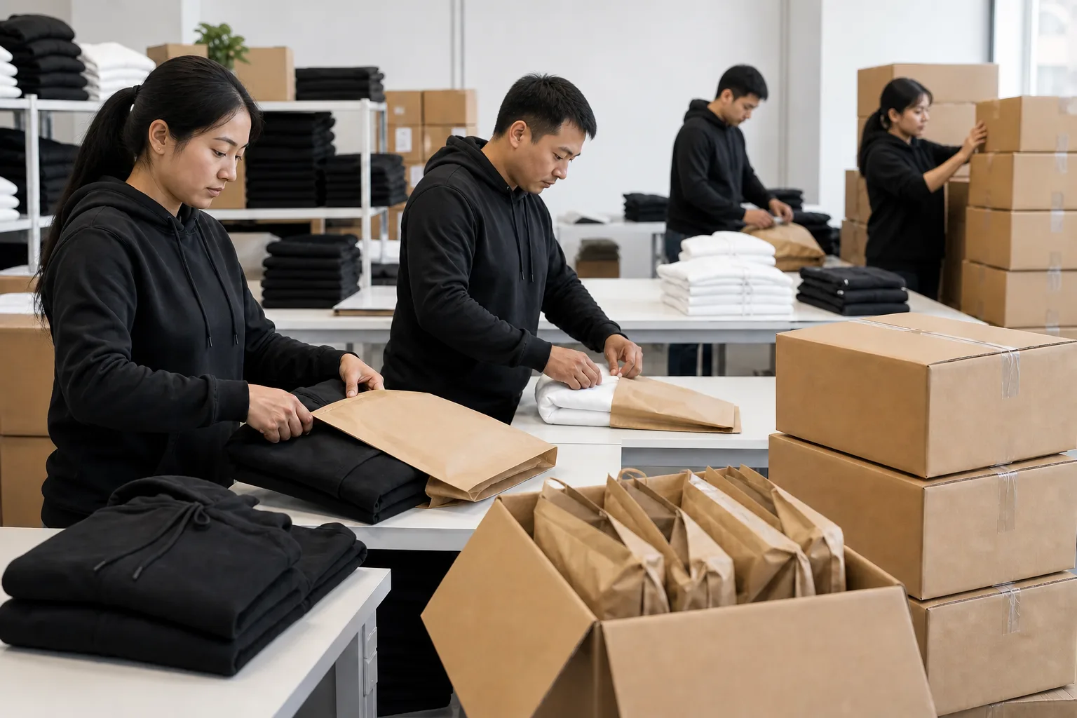 Finished apparel cartons prepared for international shipping from China